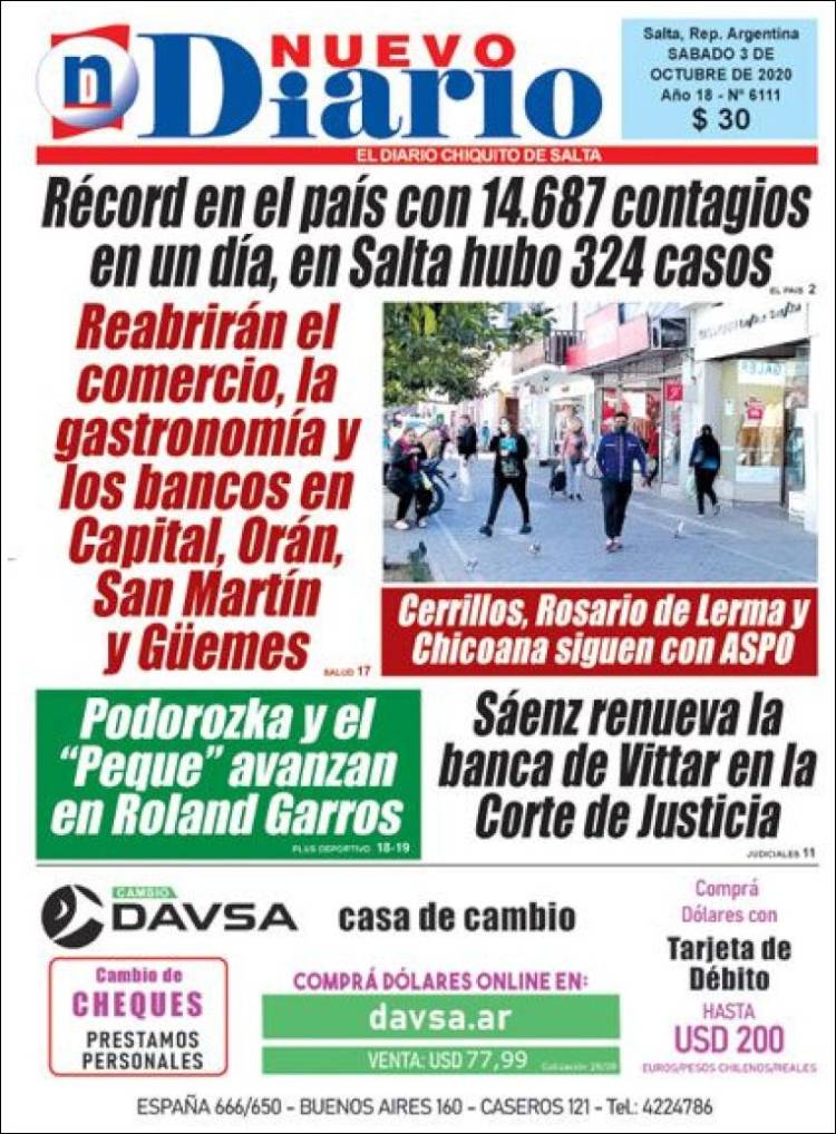 Portada de Nuevo Diario de Salta (Argentina)