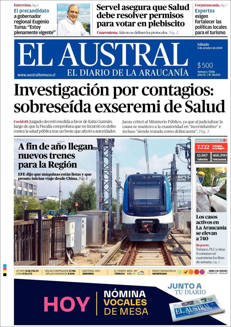 Portada de El Austral de Temuco (Chile)