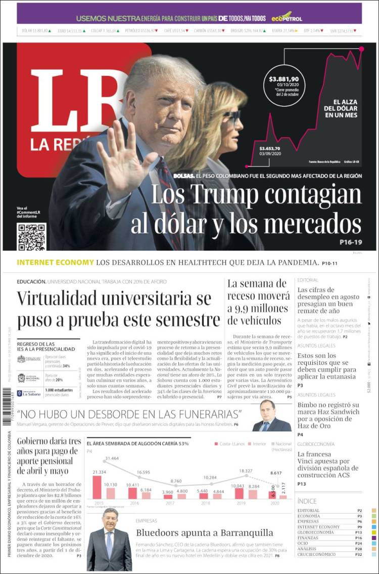 Portada de La Republica (Colombia)