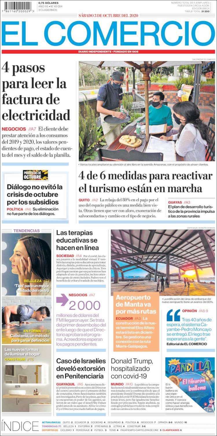 Portada de El Comercio (Ecuador)