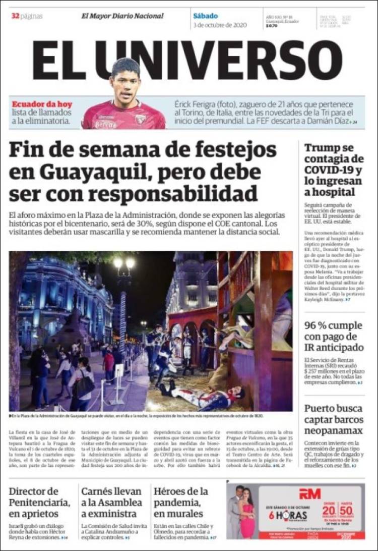 Portada de El Universo - Ecuador (Ecuador)