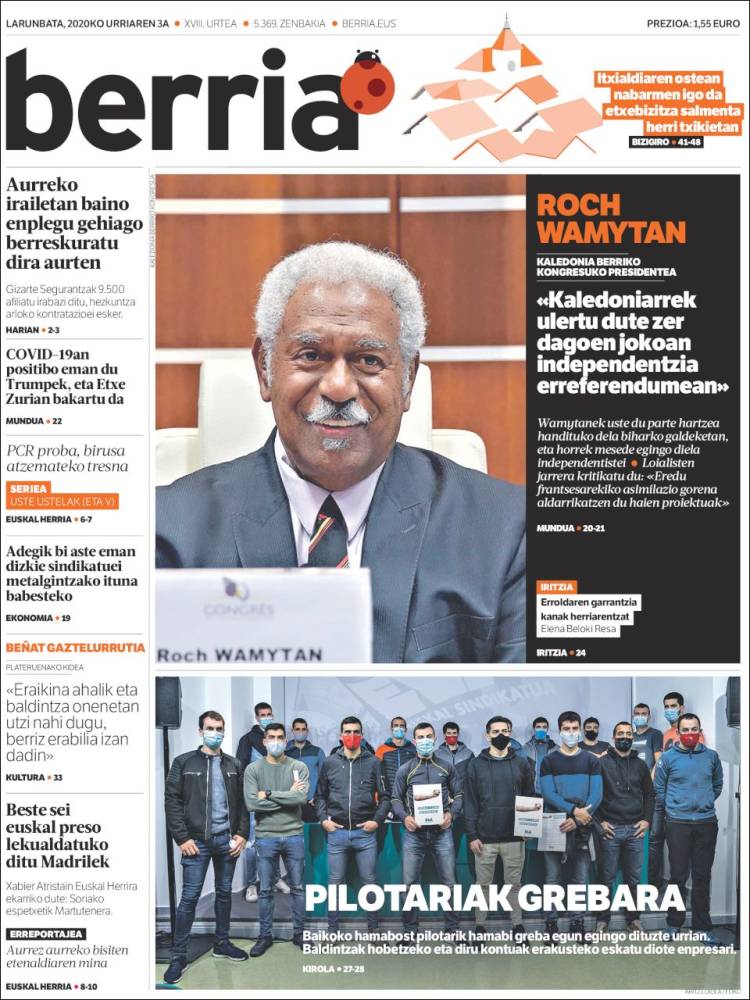 Portada de Berria (Espa&ntilde;a)