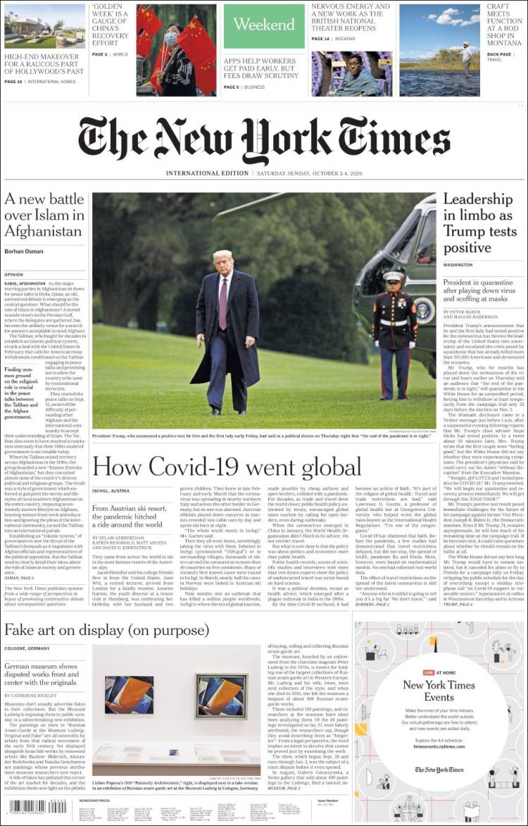 Portada de International New York Times (Europa)