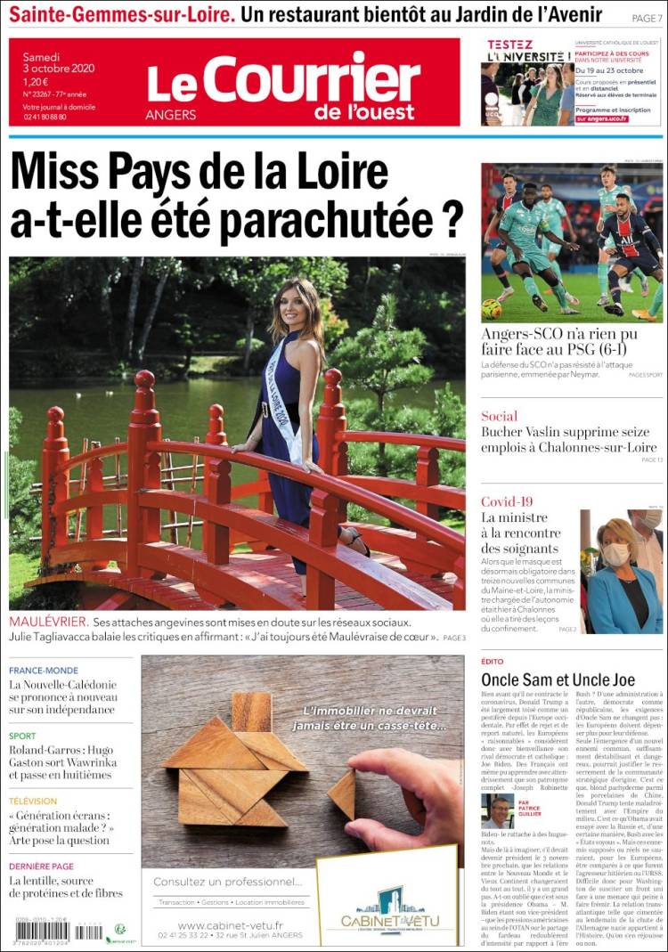 Portada de Le Courrier de l'Ouest (Francia)