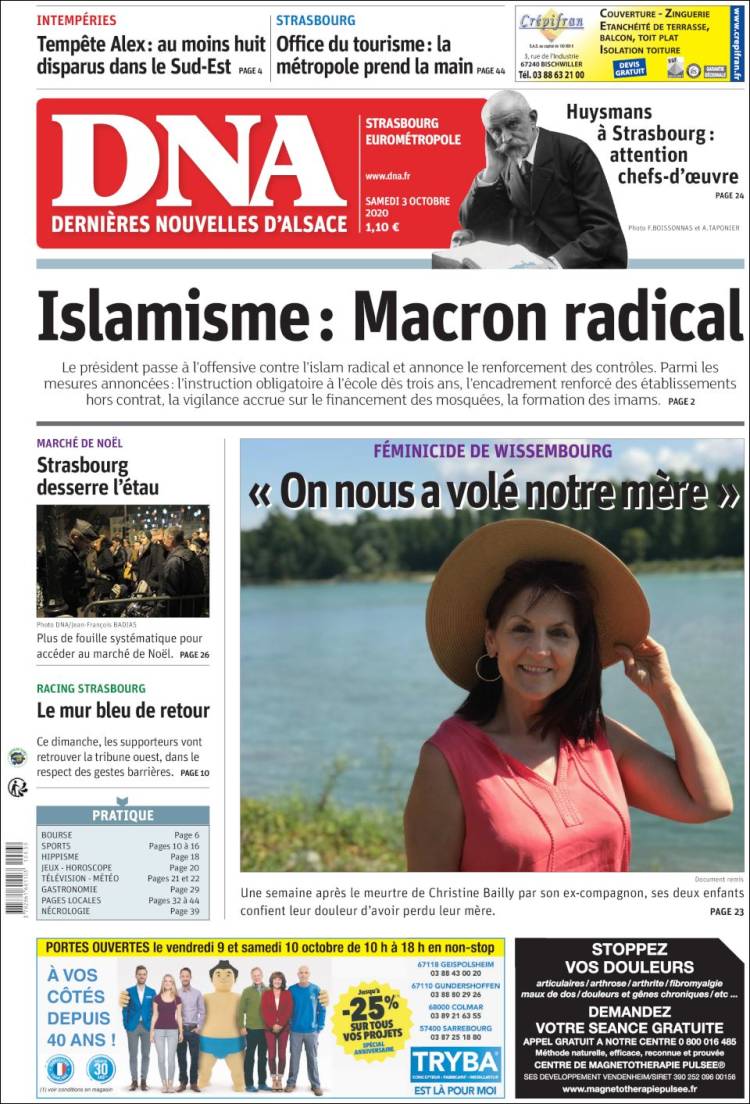 Portada de Les Dernières Nouvelles d'Alsace (Francia)