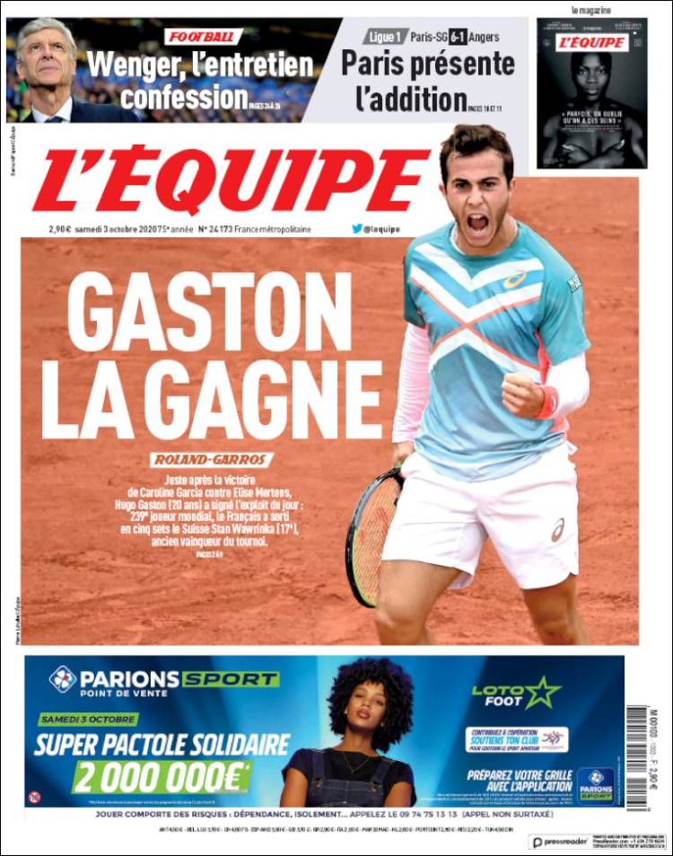 Portada de L'Equipe (Francia)