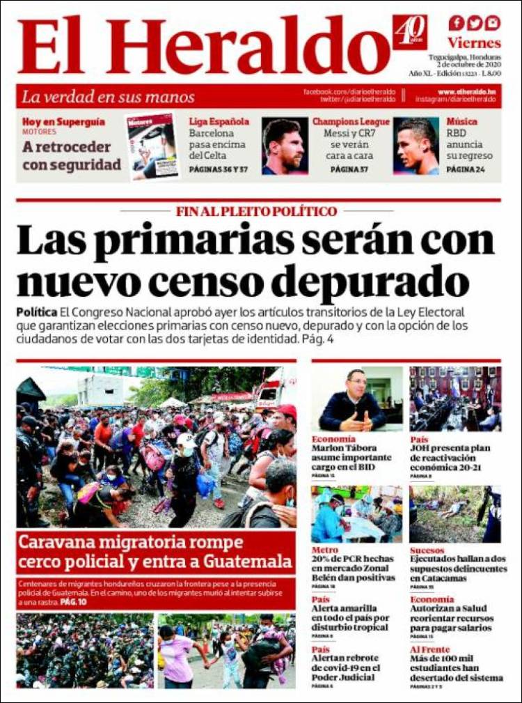 Portada de El Heraldo (Honduras)
