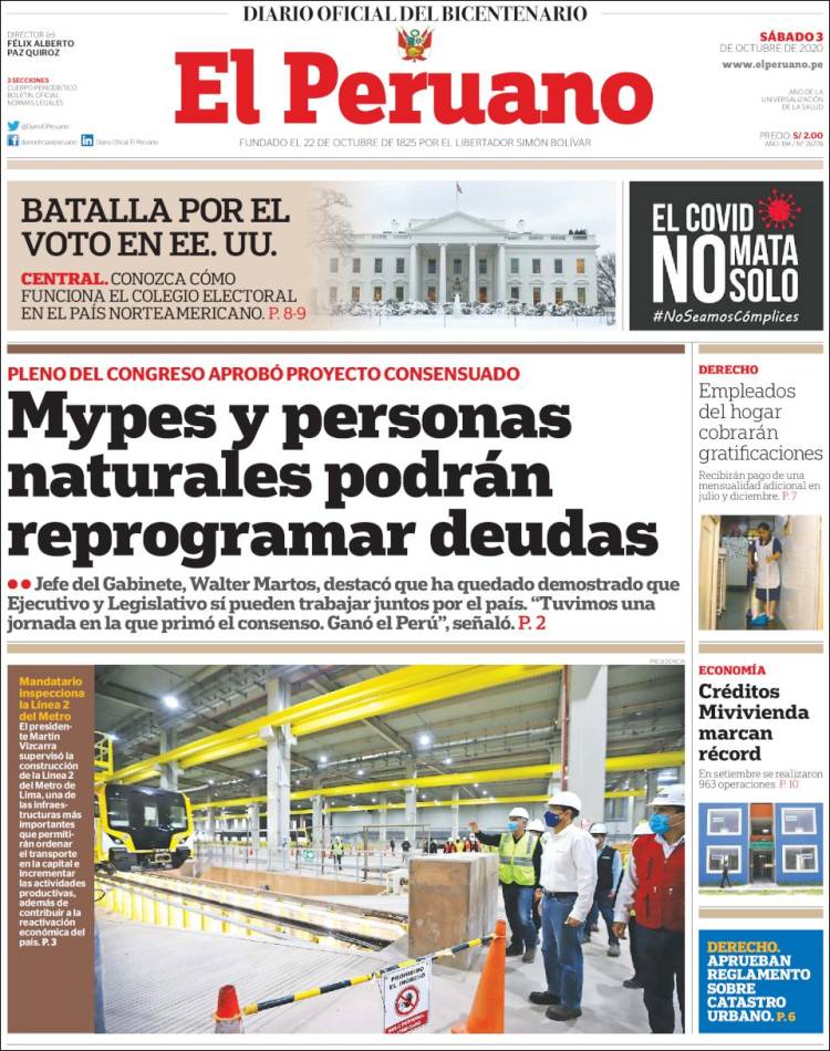 Portada de El Peruano (Per&uacute;)