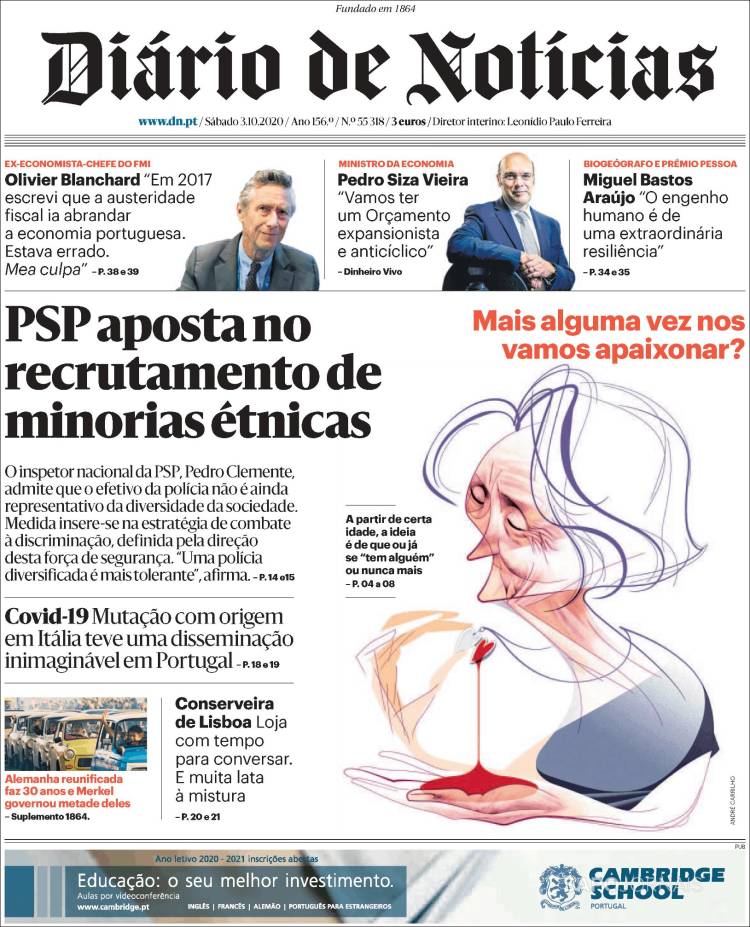 Portada de Diário de Noticias (Portugal)
