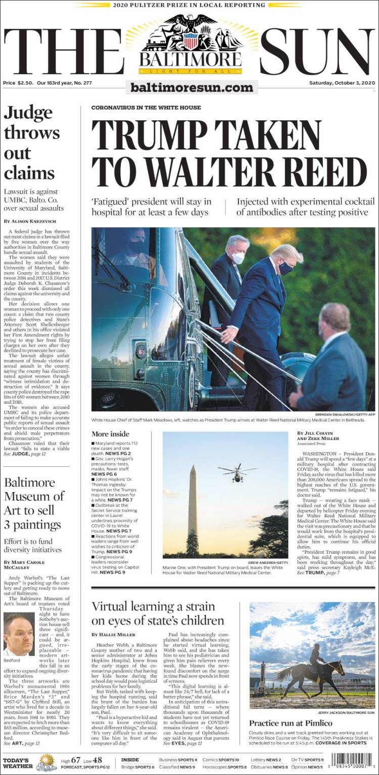 Portada de The Baltimore Sun (USA)