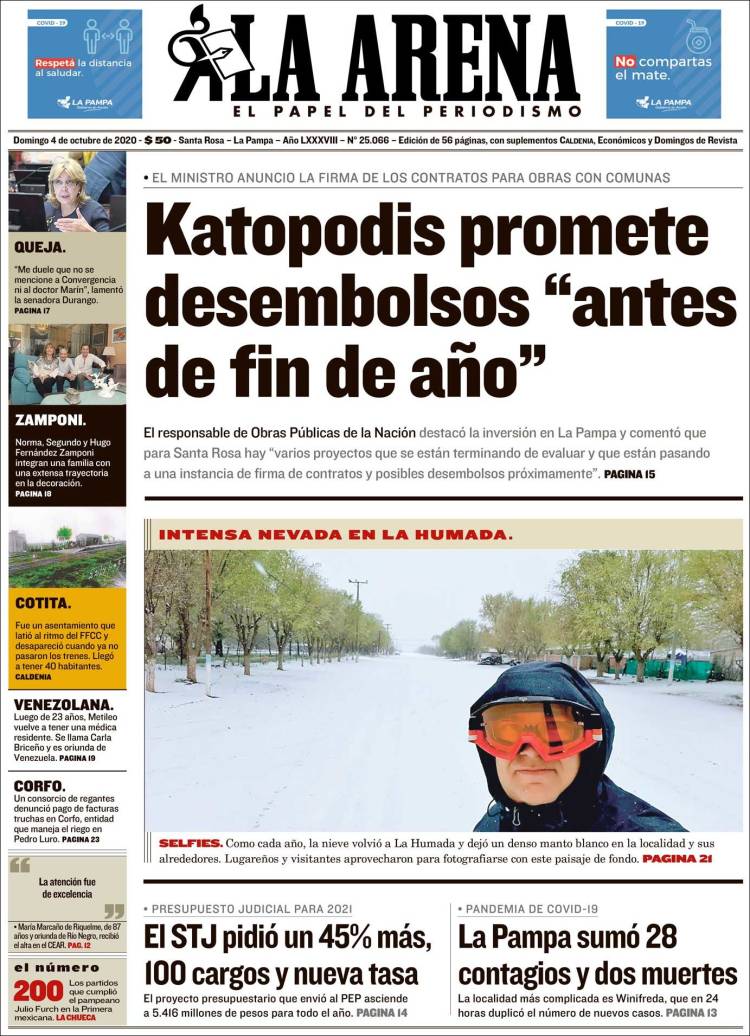 Portada de Diario La Arena (Argentina)