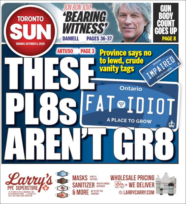 Portada de The Toronto Sun (Canadá)