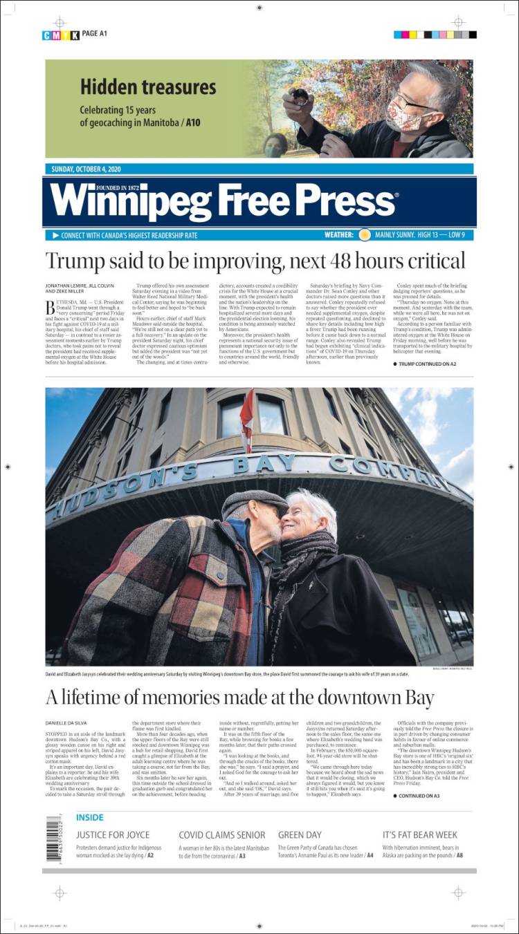 Portada de Winnipeg Free Press (Canadá)