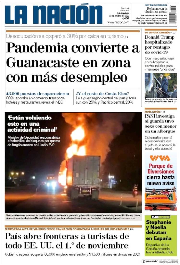 Portada de La Nación - Costa Rica (Costa Rica)