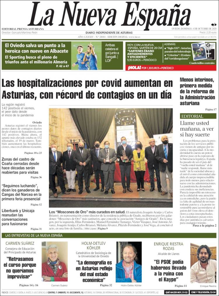 Portada de La Nueva España (Espa&ntilde;a)