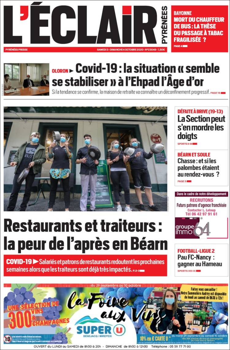 Portada de L'Eclair des Pyrénées (Francia)