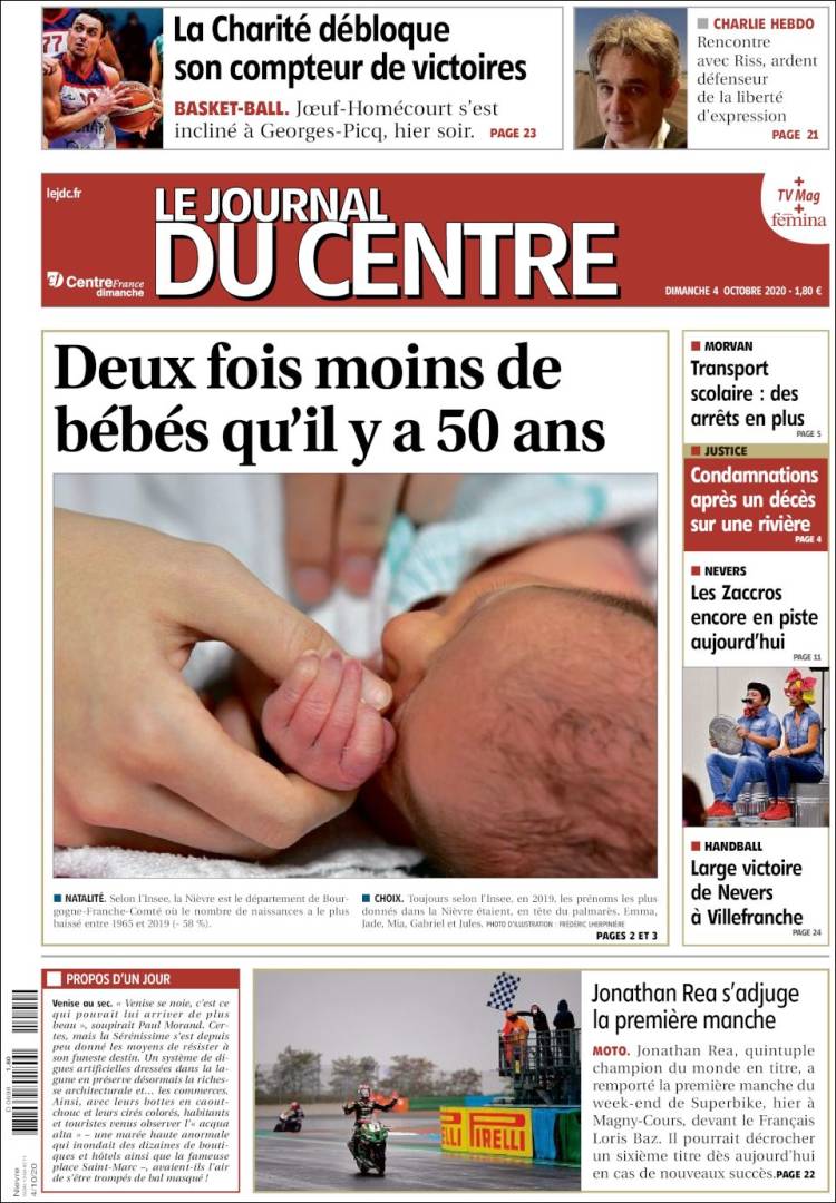 Portada de Le Journal du Centre (Francia)
