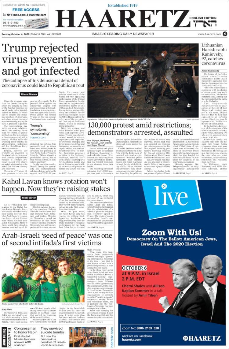 Portada de Haaretz (Israel)