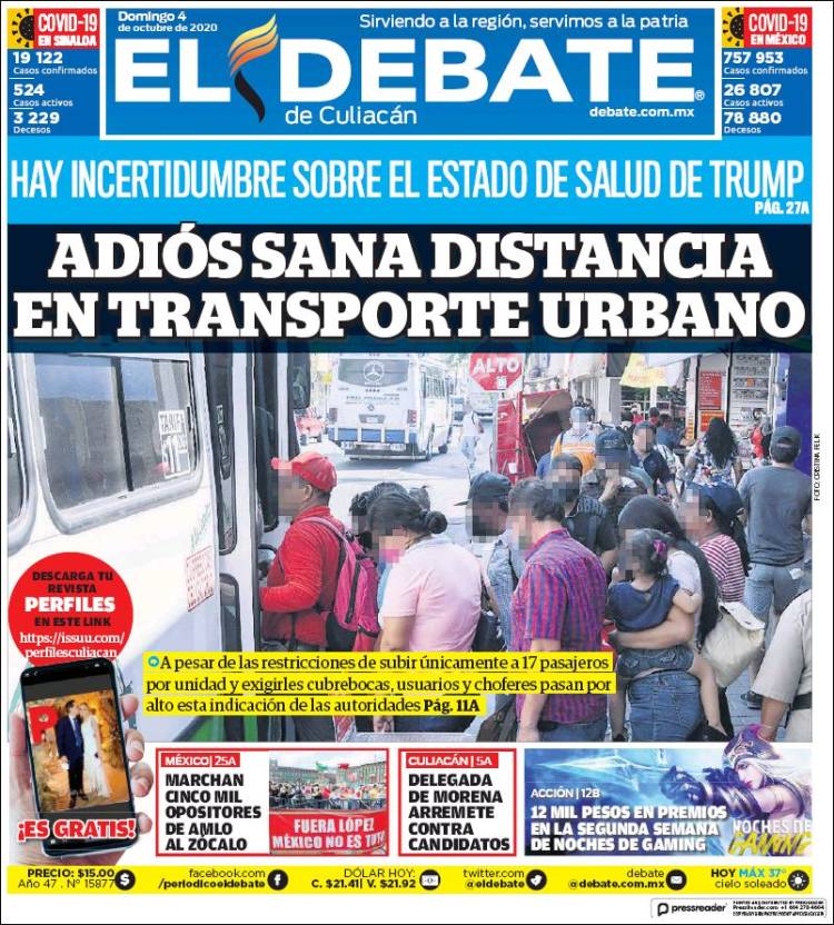 Portada de El Debate de Culiacán (México)