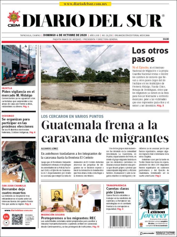 Portada de El Diario del Sur (México)