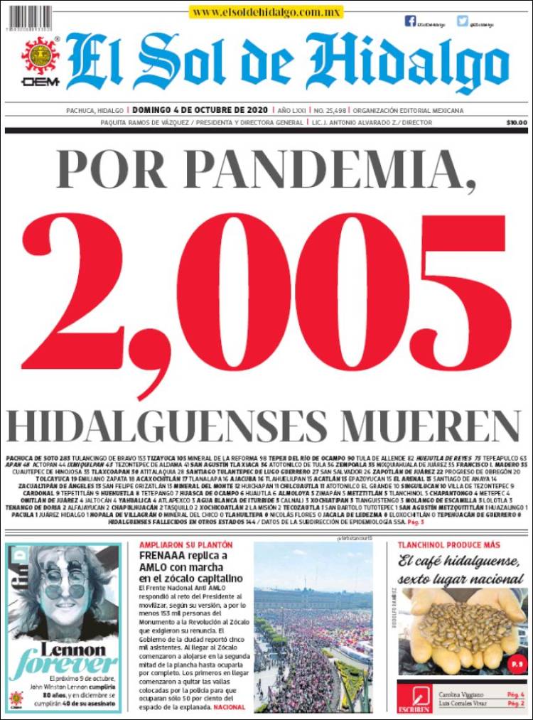 Portada de El Sol de Hidalgo (México)