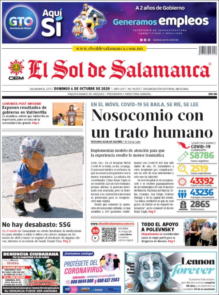 Portada de El Sol de Salamanca (México)