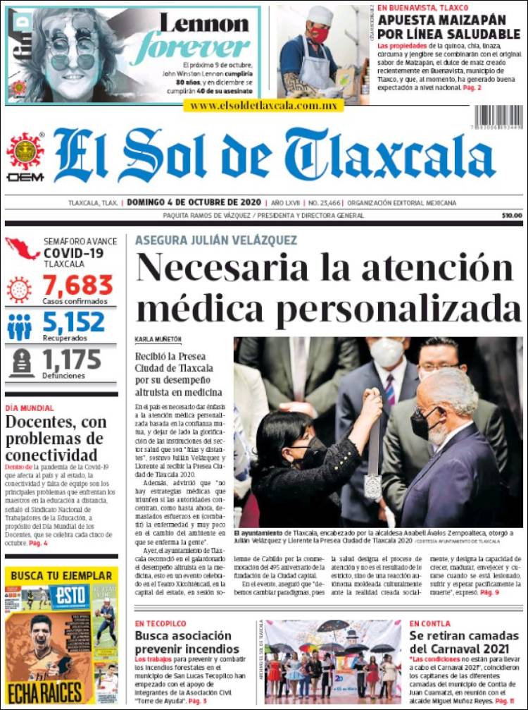 Portada de El Sol de Tlaxcala (México)