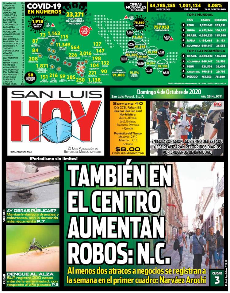 Portada de San Luis Hoy (M&eacute;xico)