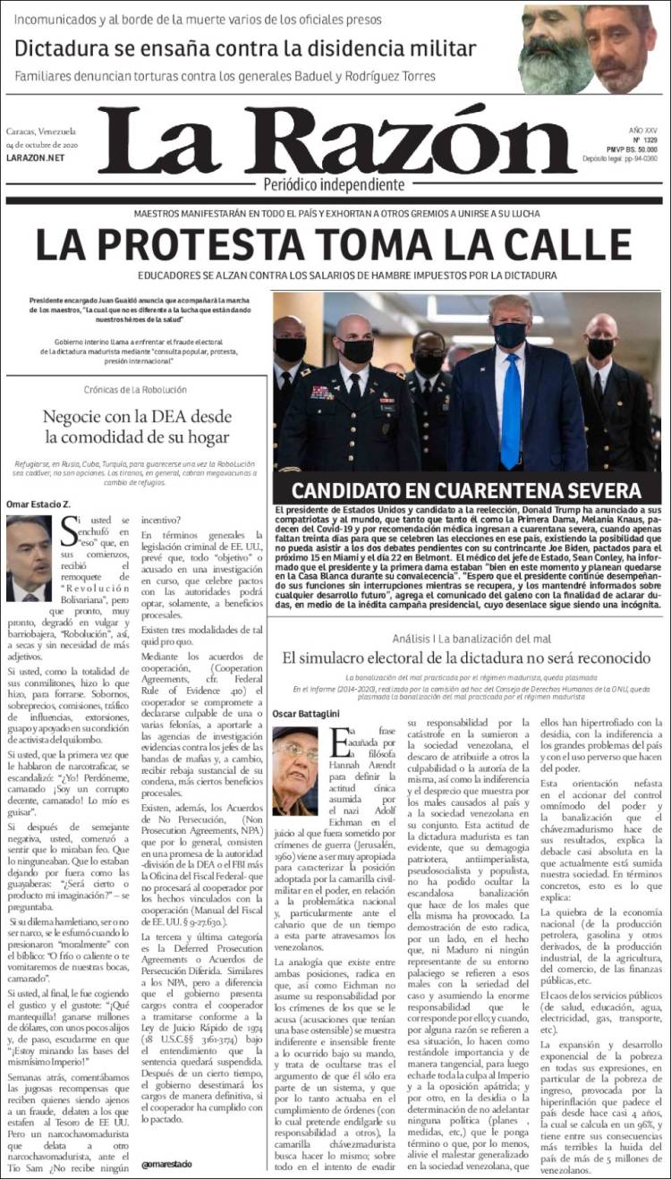Portada de La Razón  (Venezuela)