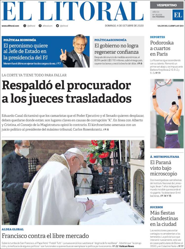 Portada de Diario El Litoral (Argentina)