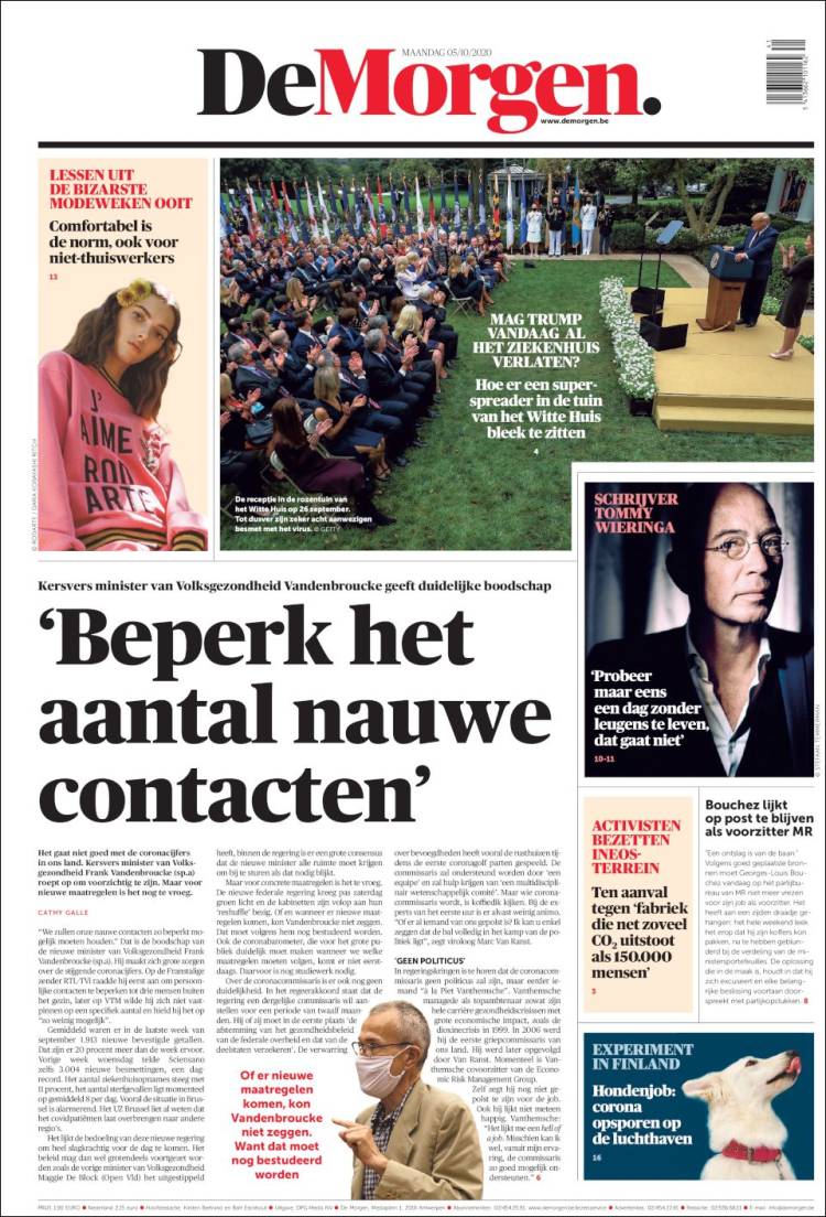 Portada de De Morgen (B&eacute;lgica)