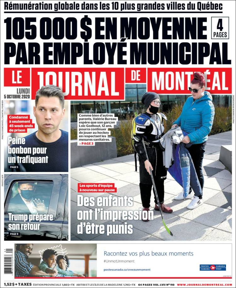 Portada de Le Journal de Montréal (Canadá)