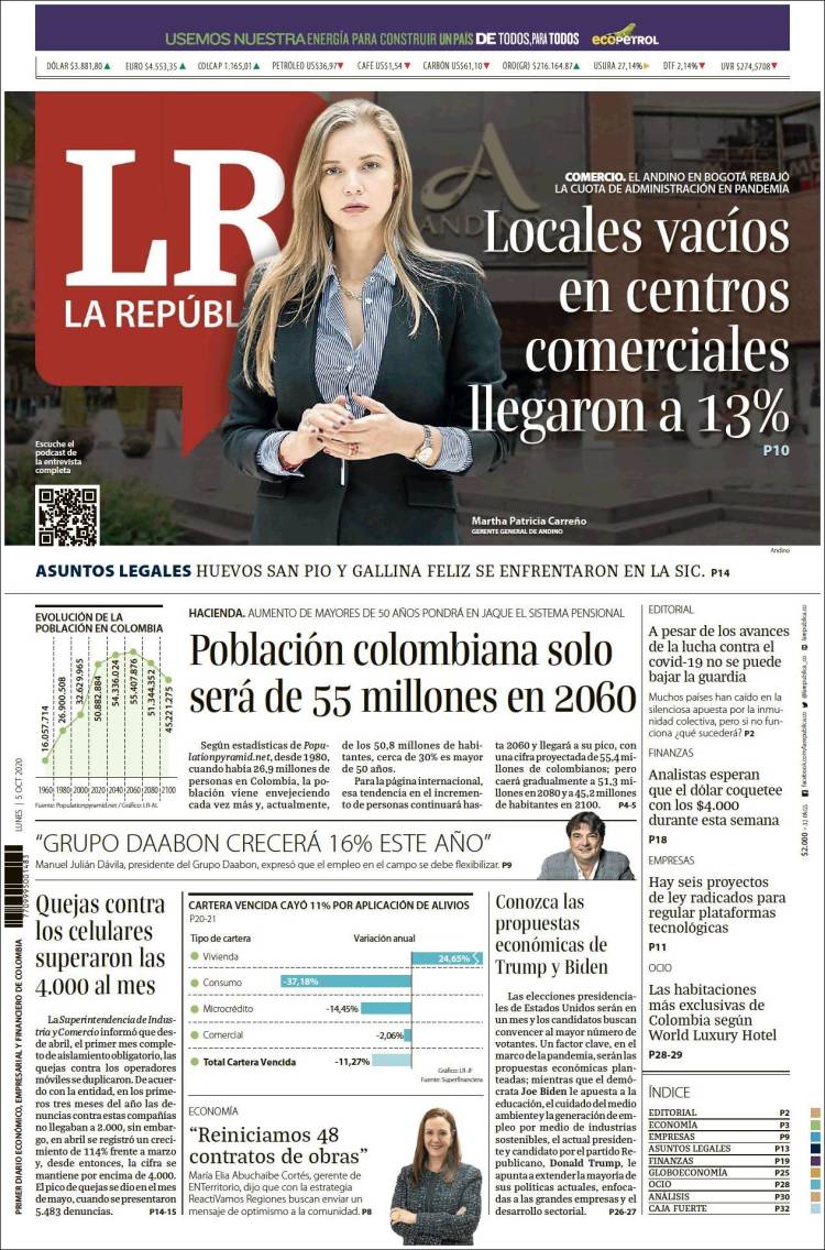 Portada de La Republica (Colombia)