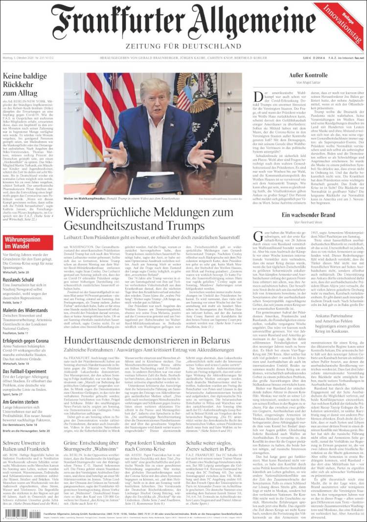 Portada de Frankfurter Allgemeine (Alemania)