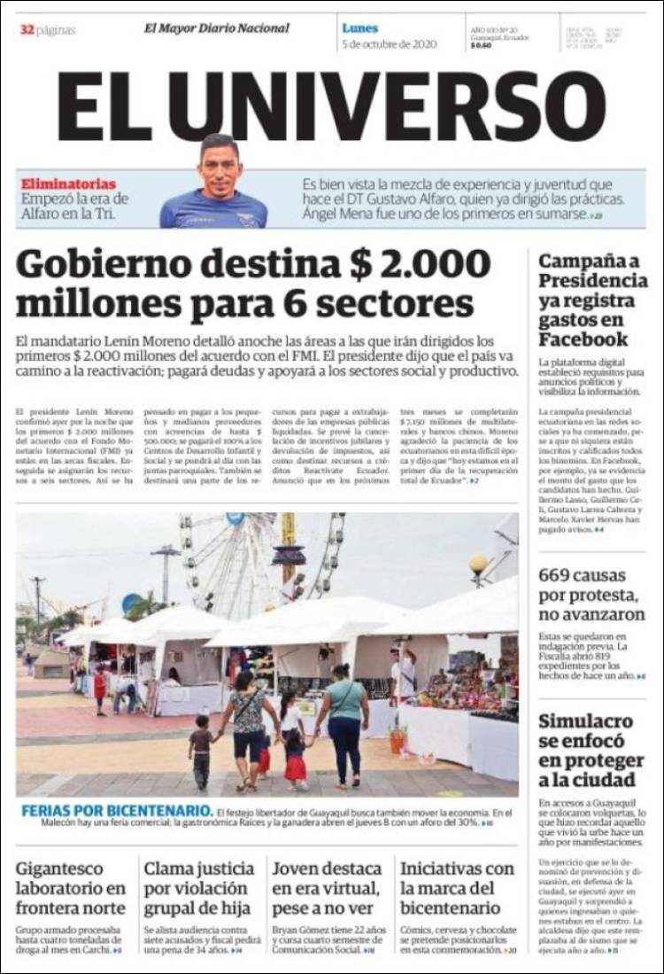 Portada de El Universo - Ecuador (Ecuador)