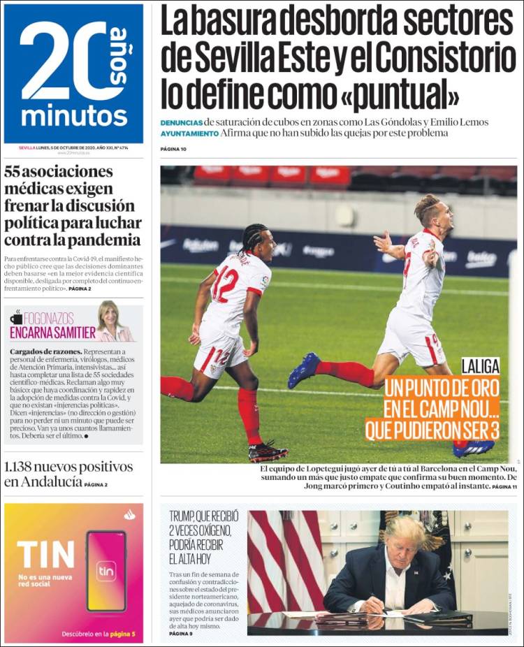 Portada de 20 Minutos - Sevilla (España)