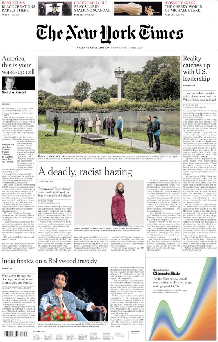 Portada de International New York Times (Europa)