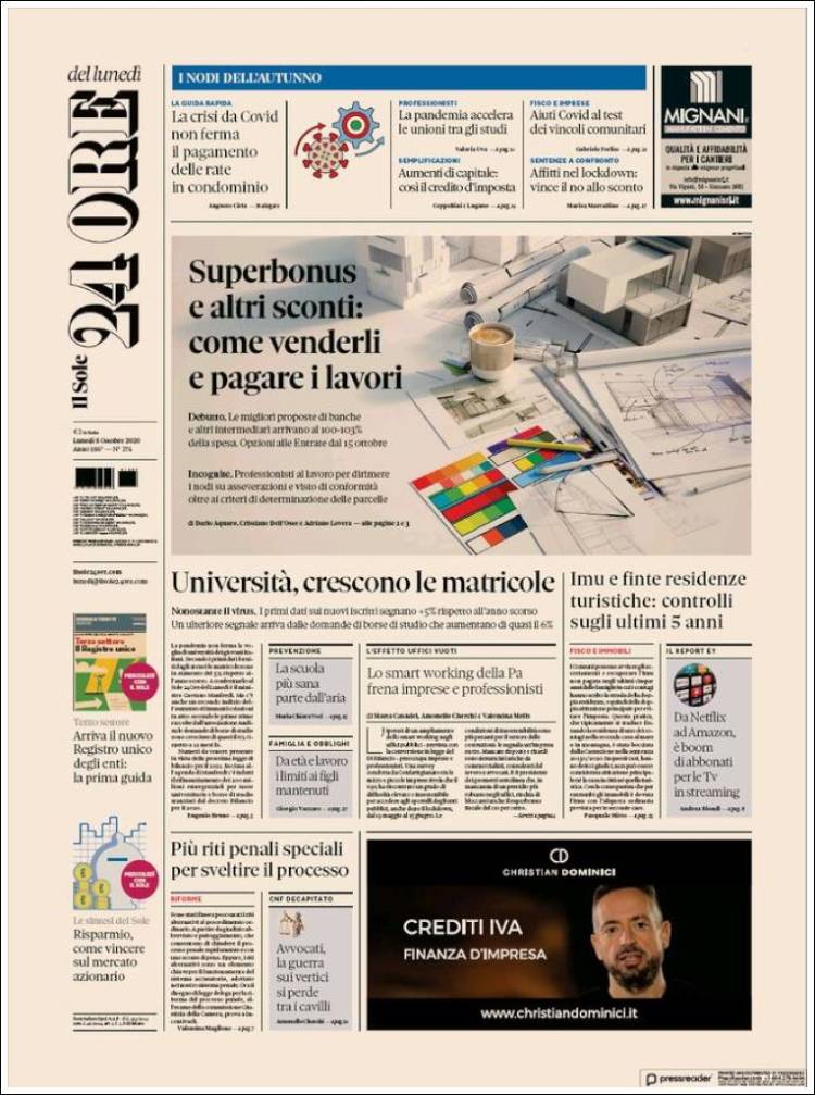 Portada de Il Sole 24 ORE (Italia)
