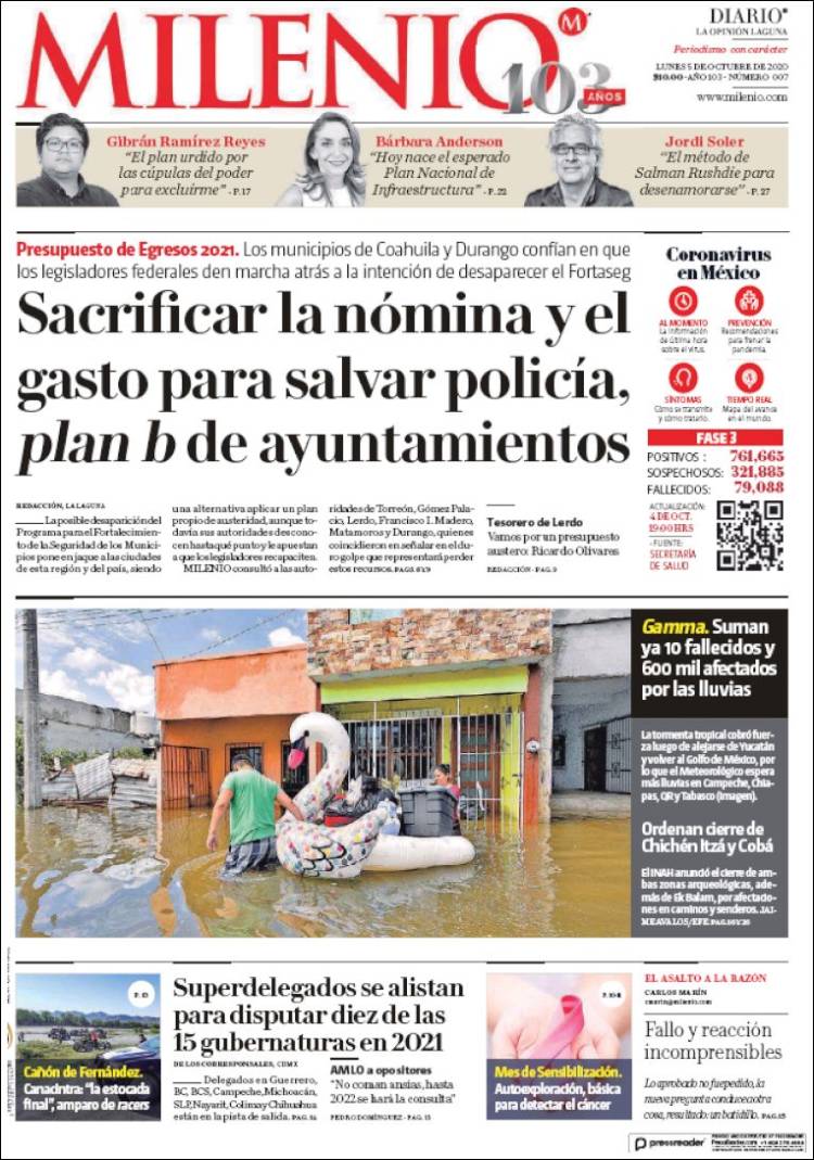 Portada de Milenio - Laguna (México)