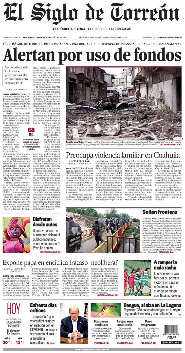 Portada de El Siglo de Torreon (M&eacute;xico)