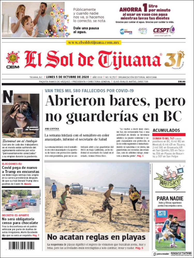 Portada de El Sol de Tijuana (México)