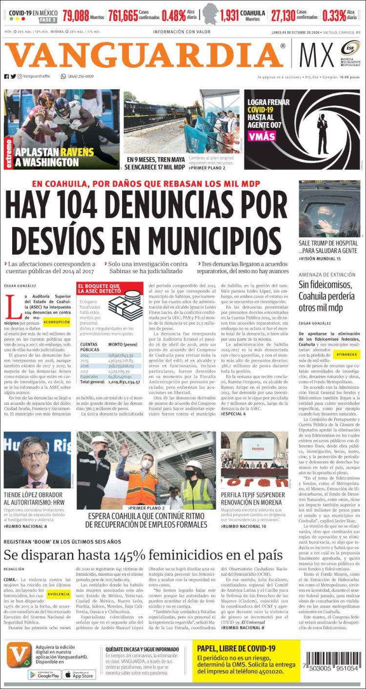 Portada de Vanguardia (M&eacute;xico)