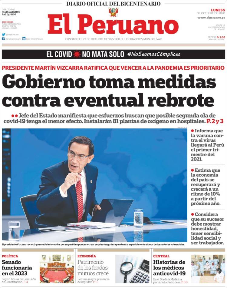 Portada de El Peruano (Per&uacute;)