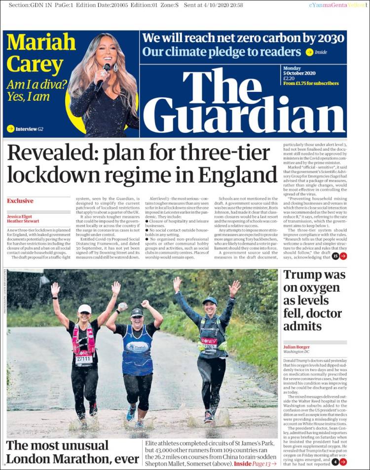 Portada de The Guardian (Reino Unido)