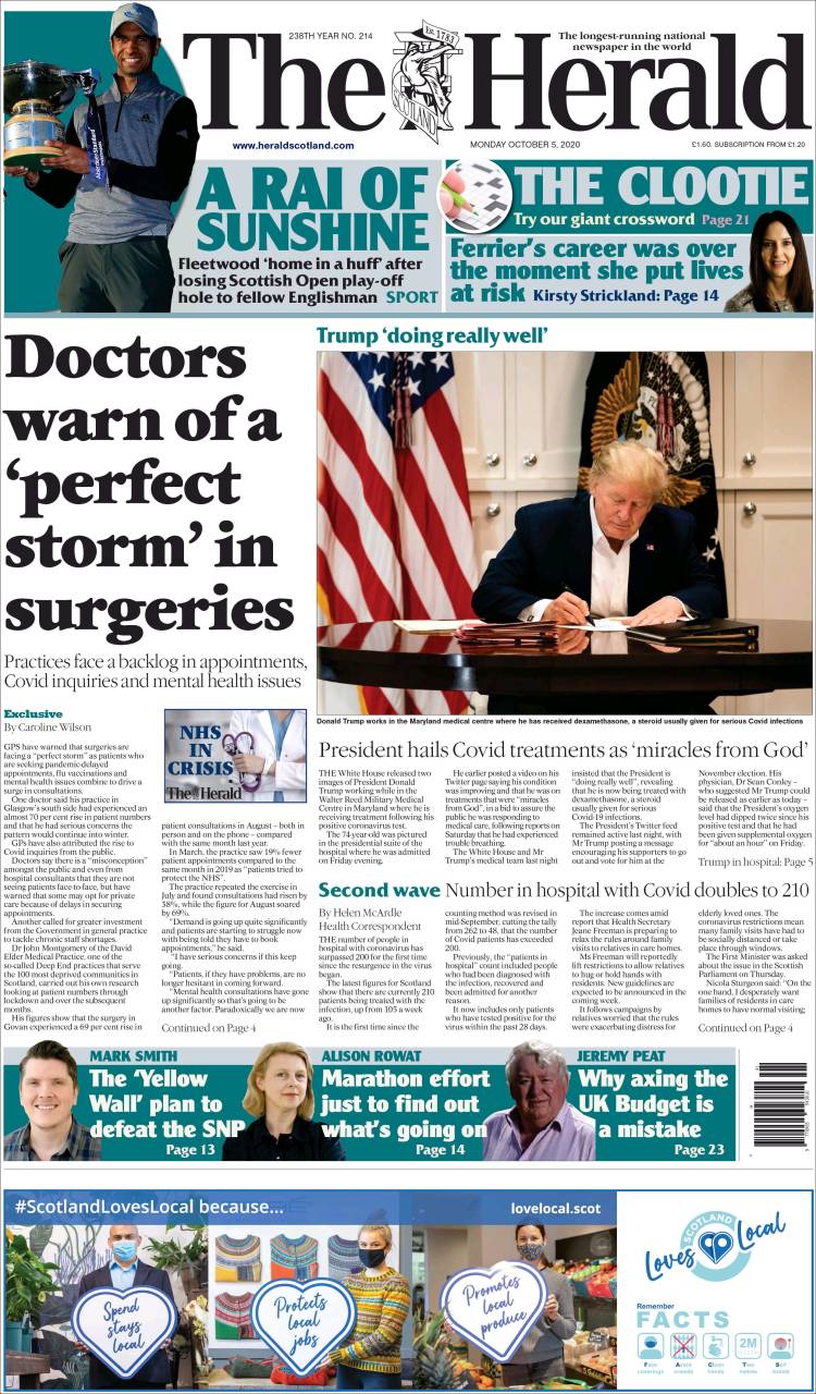 Portada de The Herald (Reino Unido)