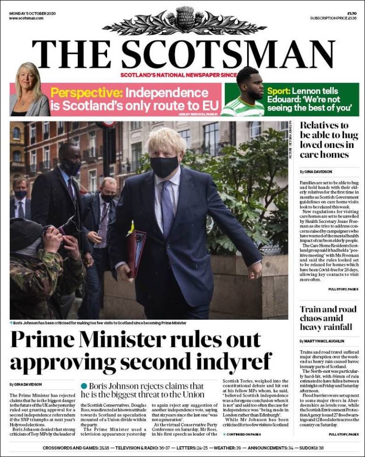 Portada de The Scotsman (Reino Unido)