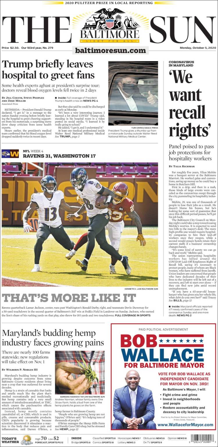 Portada de The Baltimore Sun (USA)