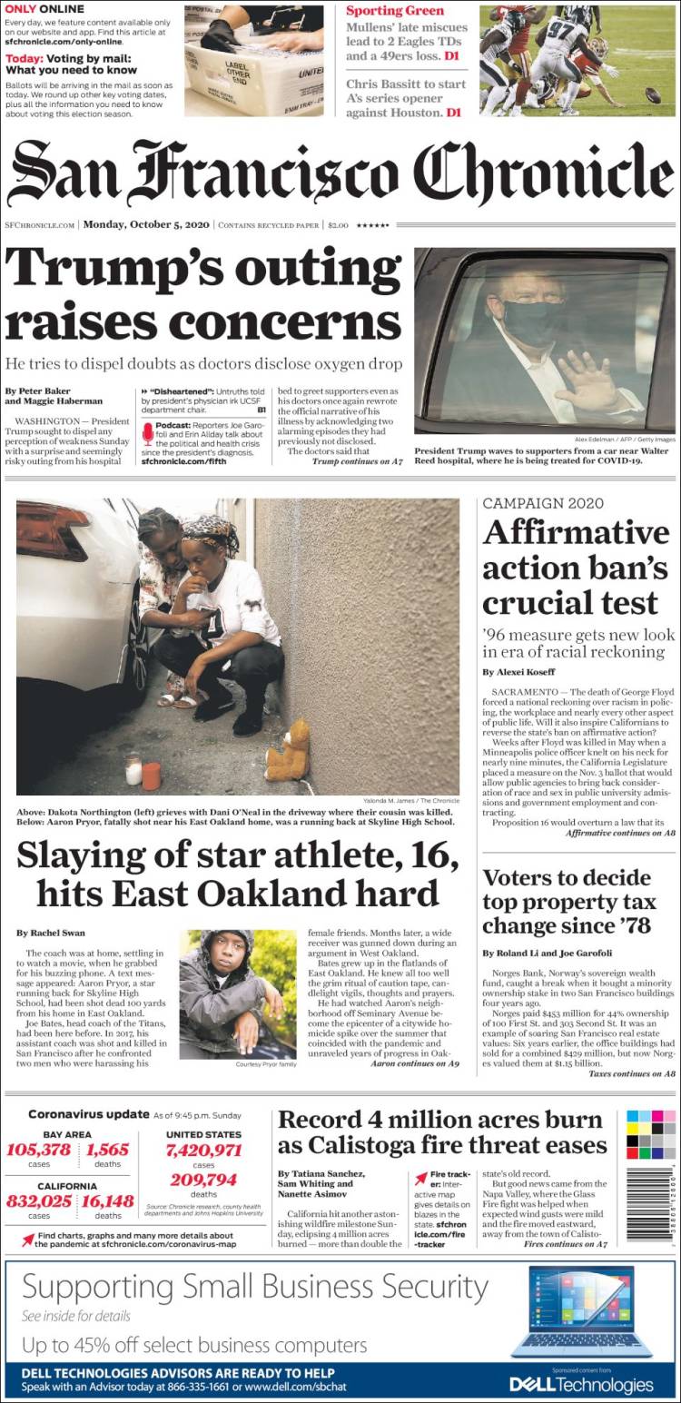 Portada de San Francisco Chronicle (USA)