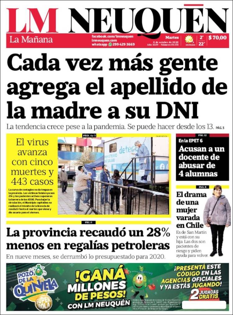 Portada de La Mañanade Neuquén (Argentina)