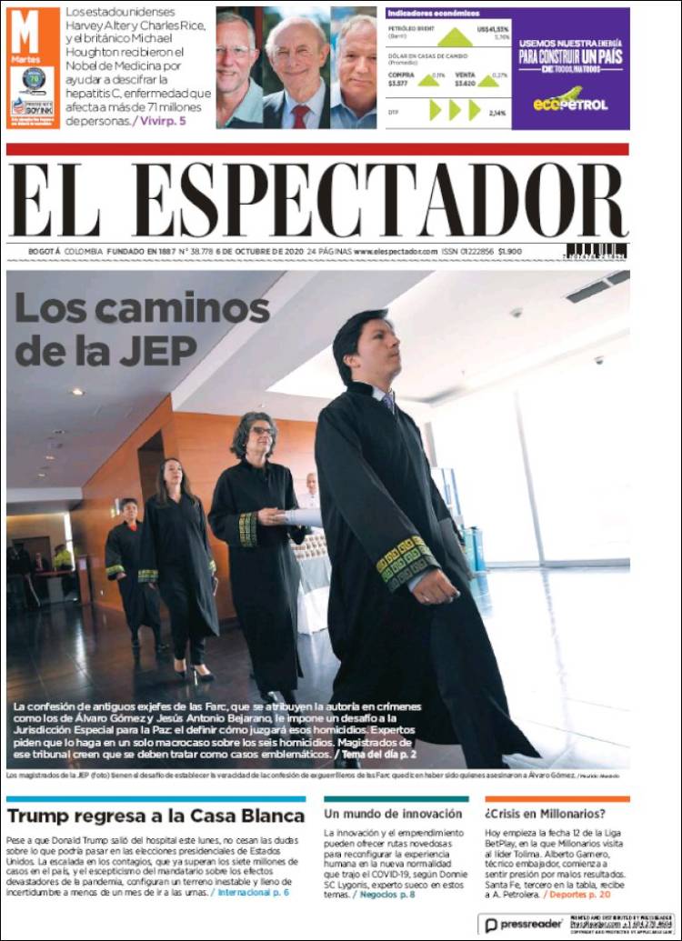 Portada de El Espectador (Colombia)